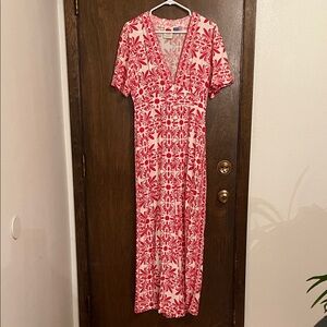 Anthropologie / Farm Rio Red and White Floral jumpsuit